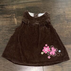 Brown Corduroy Floral Butterfly Stitched Sleeveless Dress